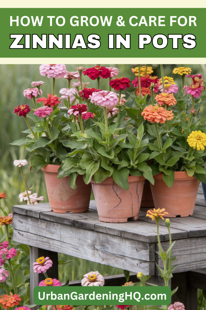 Zinnias in Pots